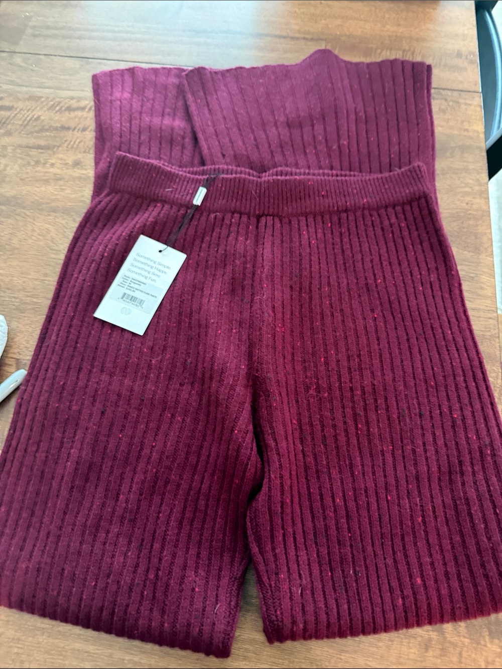 Something Navy Ribbed Knit Burgundy sweater pants